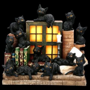 FIGURA DE RESINA DE LIBRERÍA CON GATOS WICCA