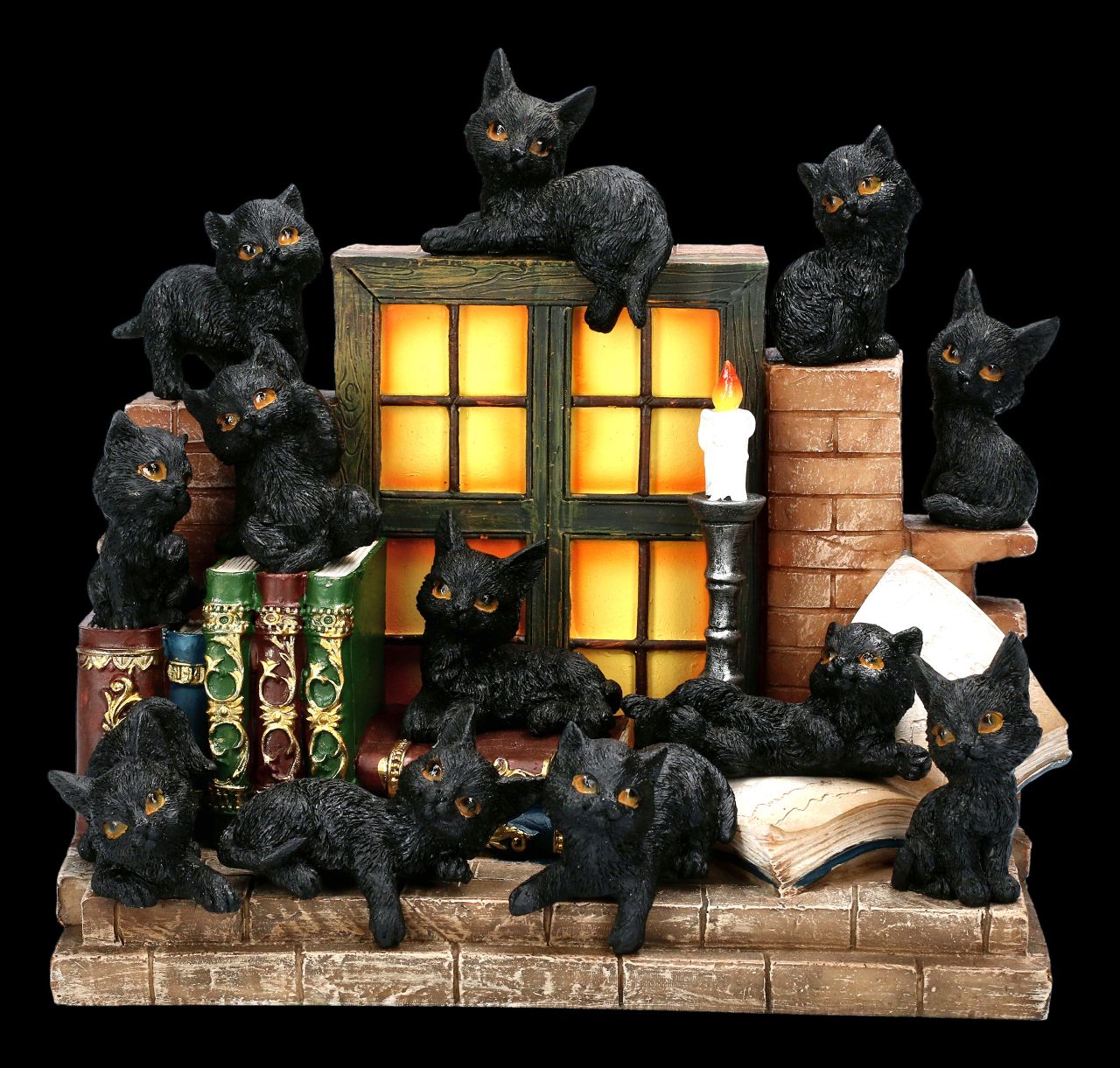 FIGURA DE RESINA DE LIBRERÍA CON GATOS WICCA