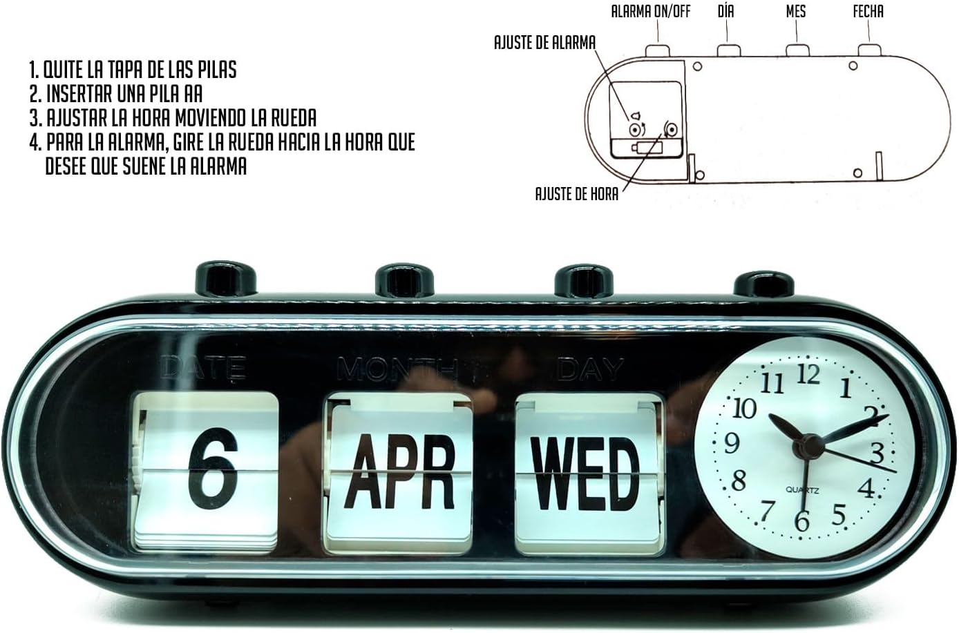 RELOJ DESPERTADOR CON CALENDARIO VINTAGE TIMEMARK - Imagen 2